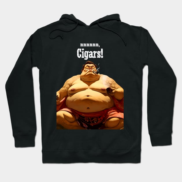 Puff Sumo: mmmmm, I Love Cigars on a dark (Knocked Out) background Hoodie by Puff Sumo